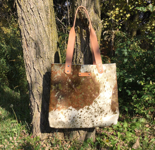 Gold hair on cowhide larger tote